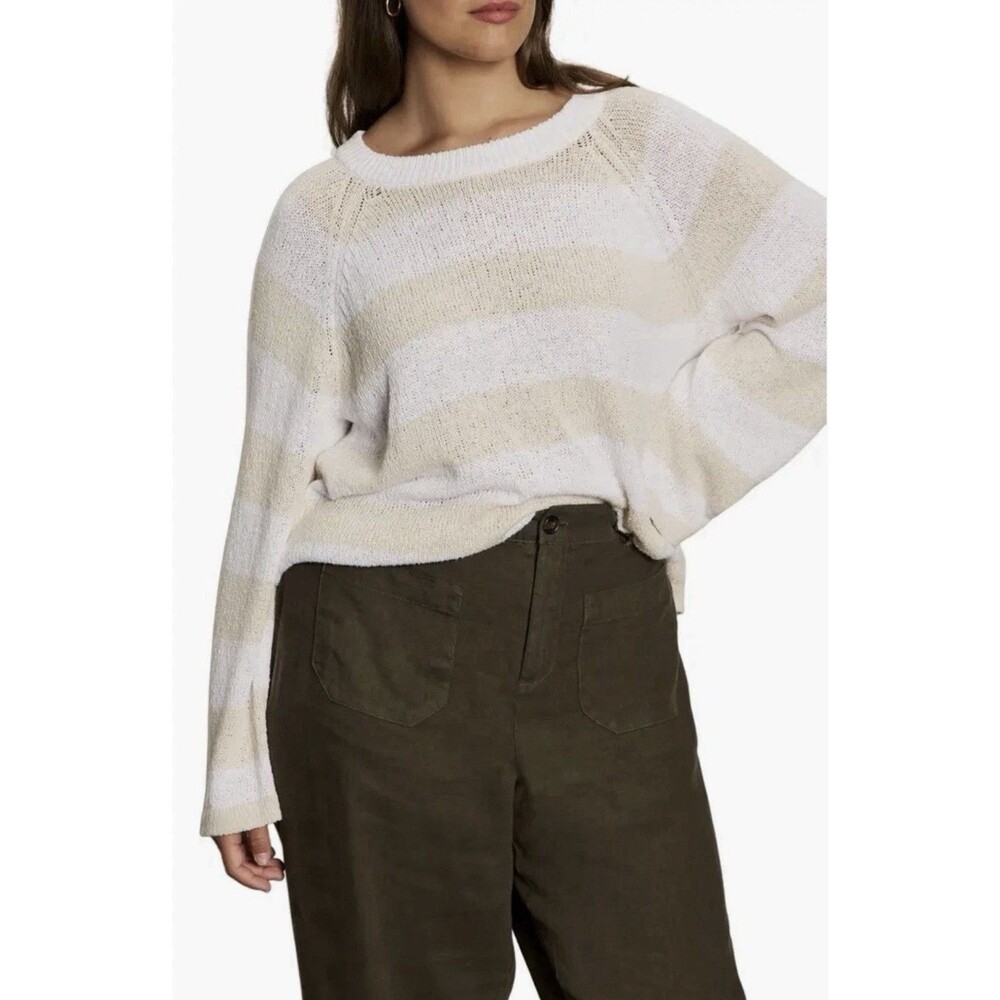Sanctuary White Cream Stripe Raglan Sleeve Cotton Blend Sweater Size Large $69